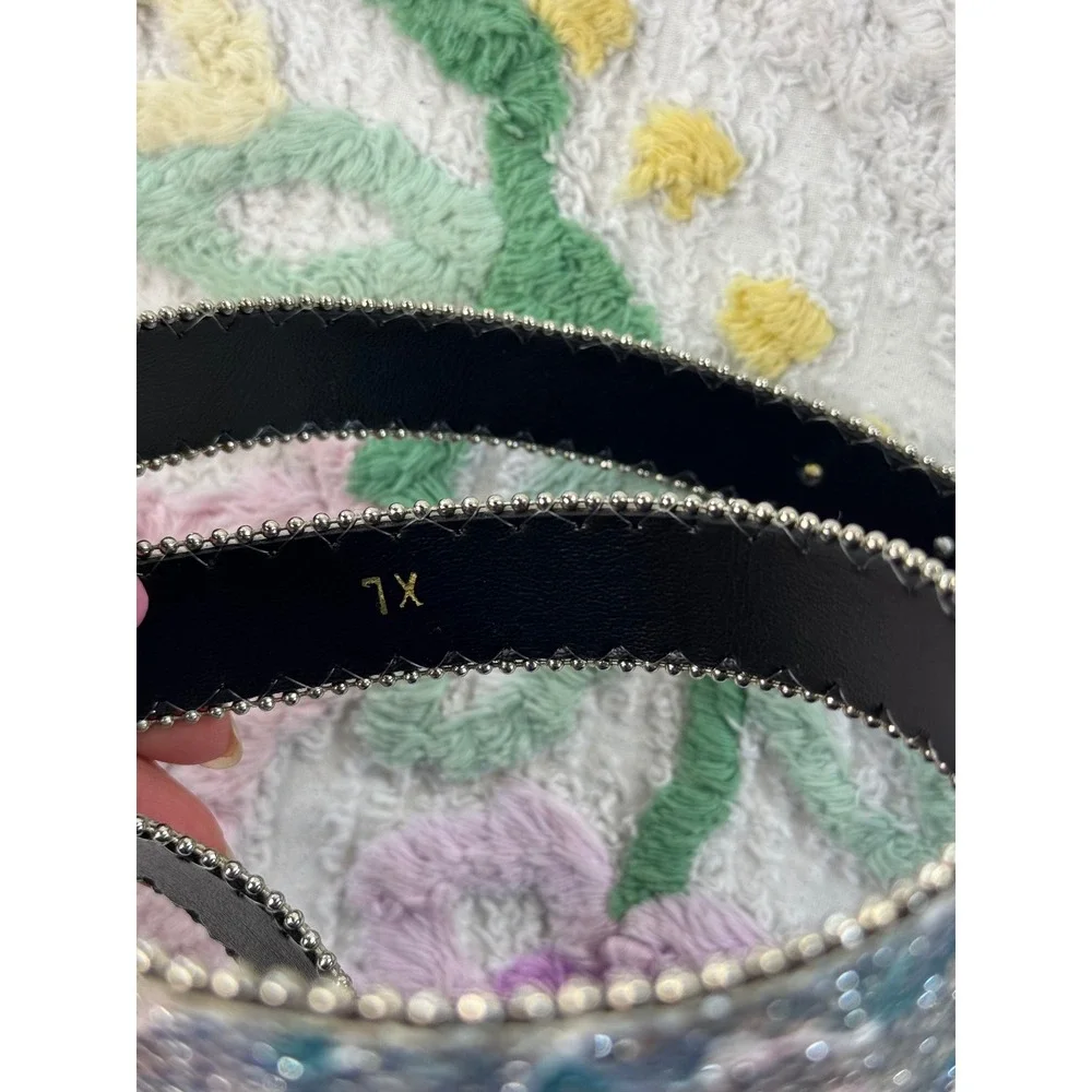 Floral Lace Glitter Belt with Ball Chain Trim Silver Buckle Pastel Y2K XL